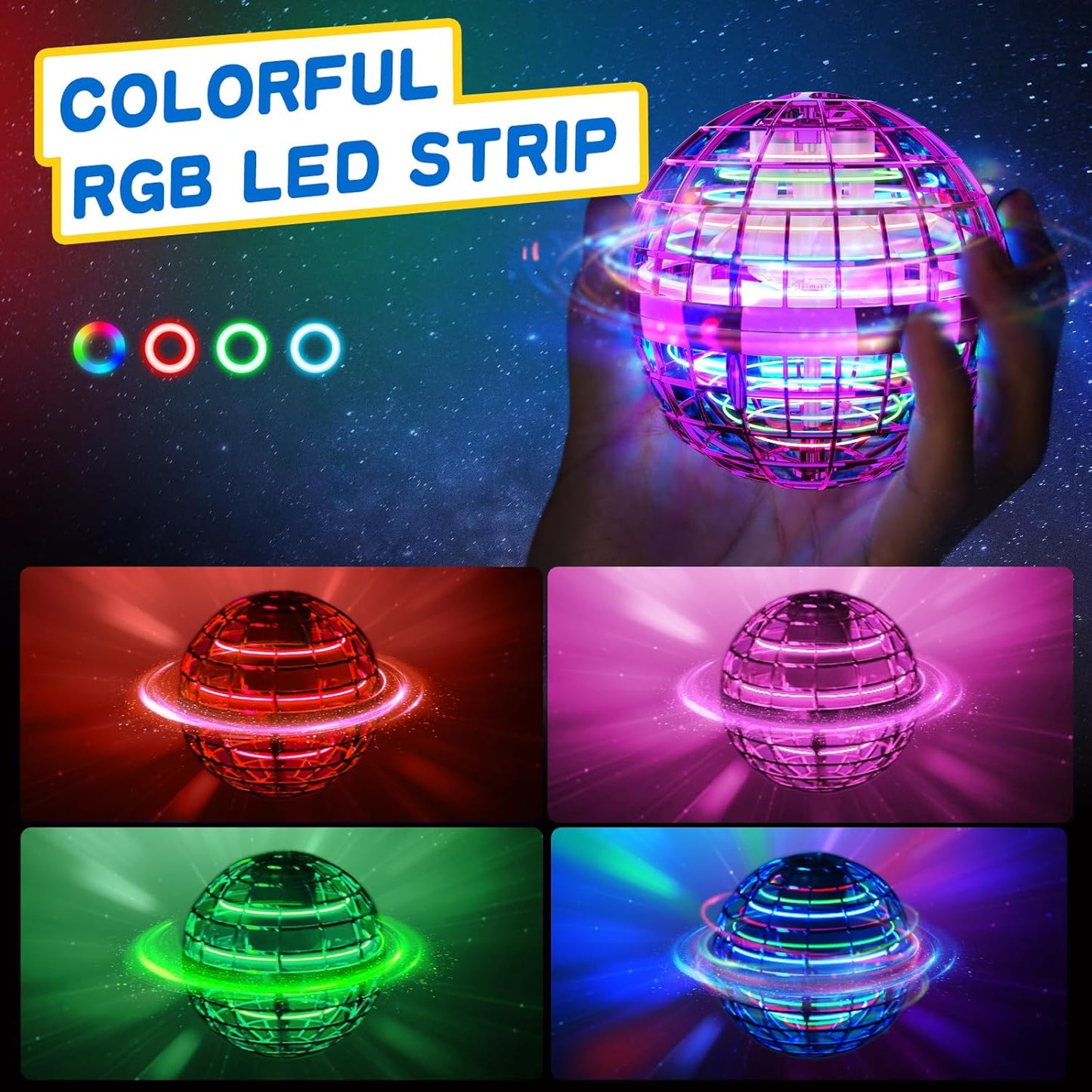 TOMZON A32 Sfera Volante Orb, Sfera Hover con luci LED colorate, Boomerang Fidget Spinner, Galaxy Ball Ottimo Regalo per Bambini, Ragazzi, Ragazze, Adolescenti, Giocattoli, Drone Portatile USB, Ricarica Rapida, Viola 1 Confezione