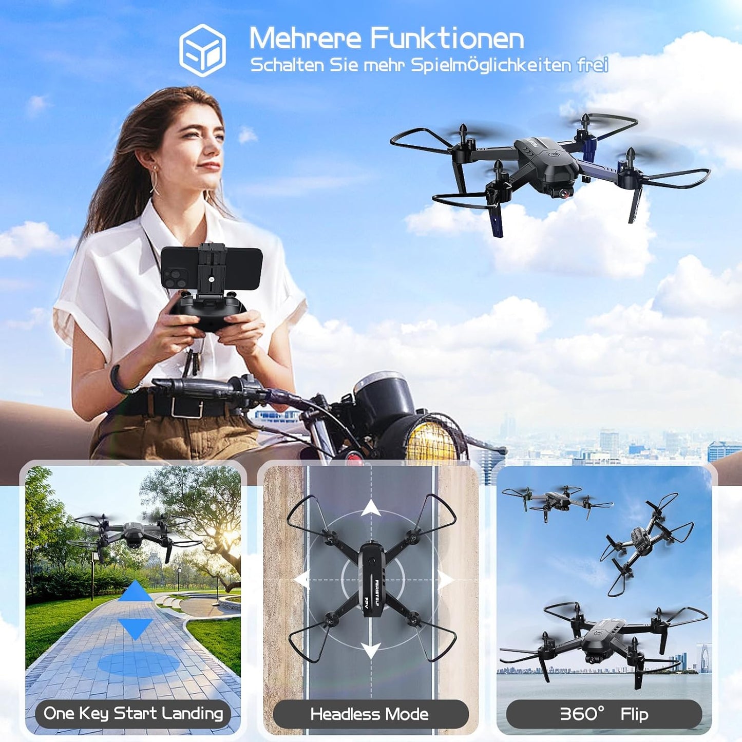 Lenovo Wipkviey T6 Drohne mit 1080P HD-Kamera, FPV RC Quadcopter mit 2,4 G WiFi Transport Live-Video, Höhenhaltung, Headless-Modus, für Erwachsene Anfänger, 2 Batterien, Flugzeit 28–32 Minuten