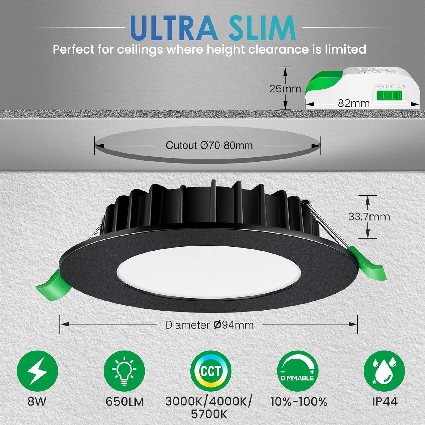 Spoturi LED plate negre de 230 V