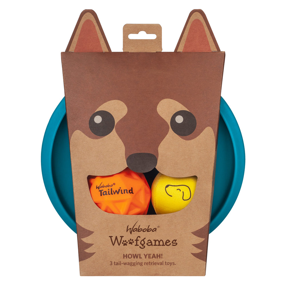 Juguetes para perros - Waboba Woofpack 3 en 1, frisbee y 2 pelotas