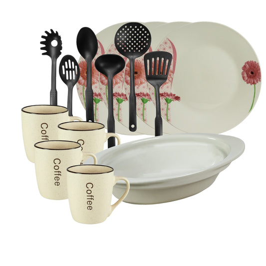 Servicio de mesa, 4 personas, 15 piezas, taza de crema, plato extendido, bandeja resistente al calor, utensilios de cocina, Porcelana decorada con Margaret