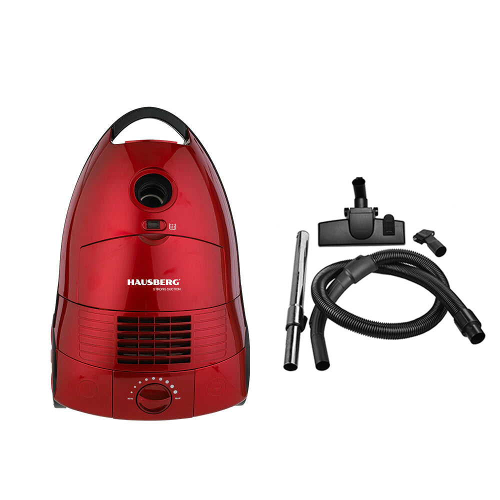 Aspirapolvere con sacco Hausberg HB-2870RS, potenza 1600-2000W, capacità 4l, protezione surriscaldamento, indicatore pieno di polvere, Rosso