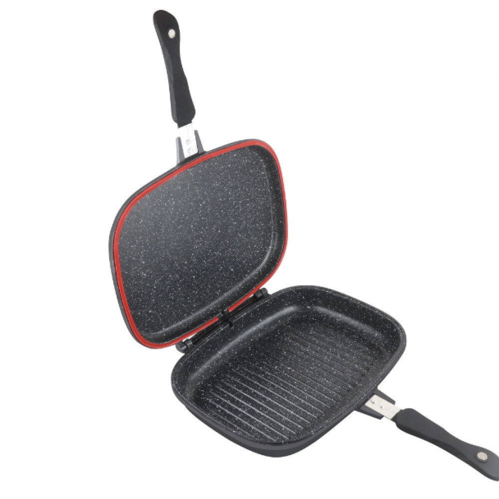 Tigaie dubla grill Cooking by Heinner Dark Line, dreptunghiulara, aluminiu, 32x24x7.5 cm, inductie