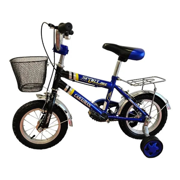 CARAIMAN Fahrrad, 12B, Schwarz-Blau, 12-Zoll-Räder, Hilfsräder, Alter 3-6 Jahre