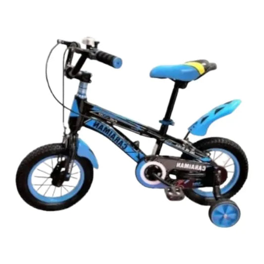 CARAIMAN 12J Fahrrad, Schwarz-Blau, 12-Zoll-Räder, Hilfsräder, Alter 3-5 Jahre