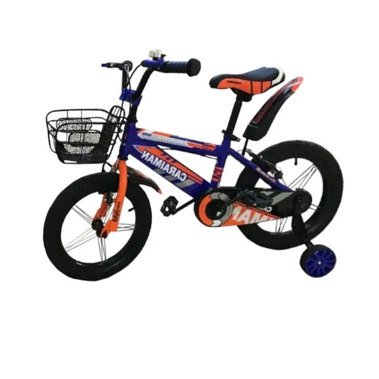 Bicicleta CARAIMAN 16BJV, Azul-Naranja, 16 Pulgada, Ruedas Auxiliares, Guardabarros y Cesta