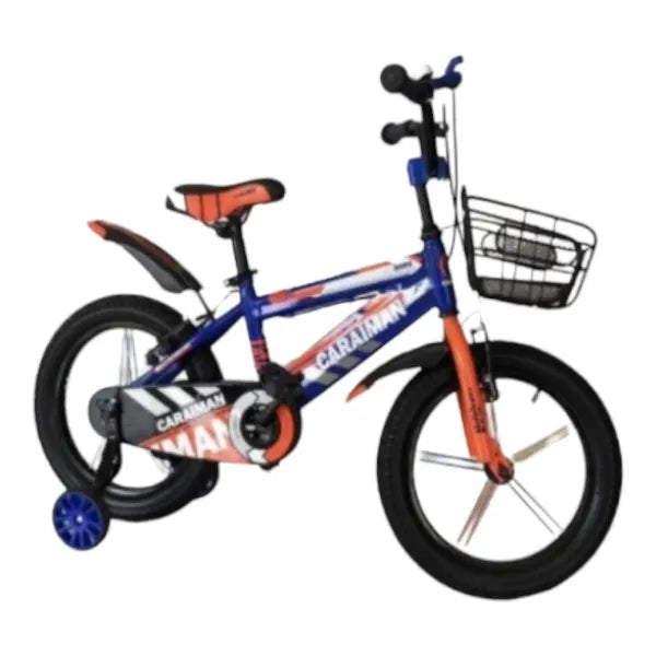 Bicicleta CARAIMAN 16BJV, Azul-Naranja, 16 Pulgada, Ruedas Auxiliares, Guardabarros y Cesta