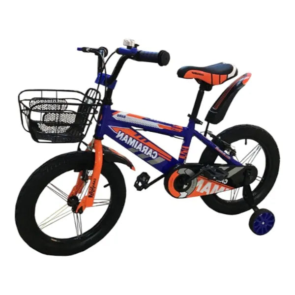 Bicicleta CARAIMAN 16BJV, Azul-Naranja, 16 Pulgada, Ruedas Auxiliares, Guardabarros y Cesta