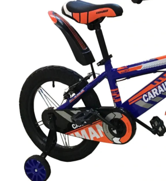 Bicicleta CARAIMAN 16BJV, Azul-Naranja, 16 Pulgada, Ruedas Auxiliares, Guardabarros y Cesta