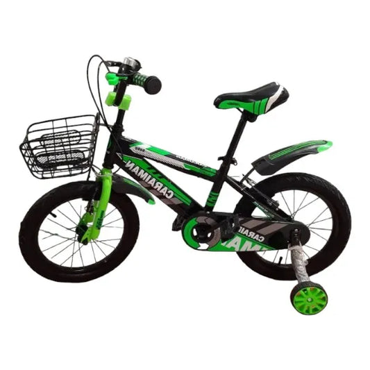 Bicicleta CARAIMAN 16BJV, Verde, 16 Pulgadas, Ruedas Auxiliares, Ruedas Guardabarros 