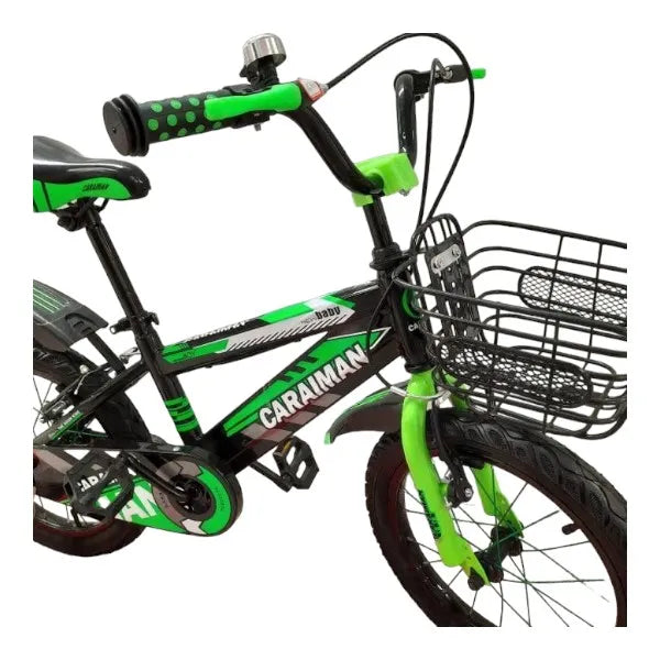 Bicicleta CARAIMAN 16BJV, Verde, 16 Pulgadas, Ruedas Auxiliares, Ruedas Guardabarros 