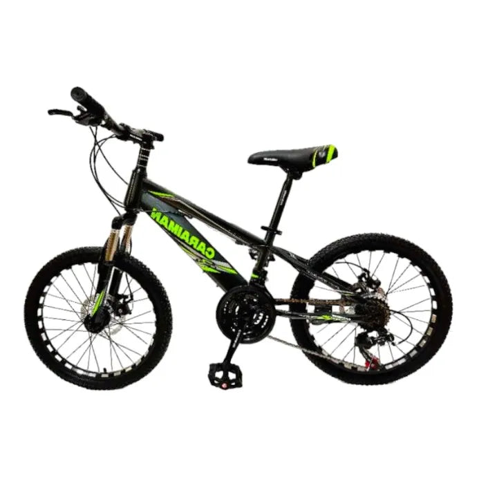 Bicicleta CARAIMAN 20MLD Nuevo Modelo, Negra-Verde, para 7-12 años, con Freno de Disco, 21 velocidades