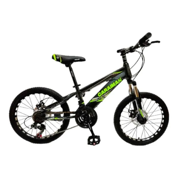 Bicicleta CARAIMAN 20MLD Nuevo Modelo, Negra-Verde, para 7-12 años, con Freno de Disco, 21 velocidades