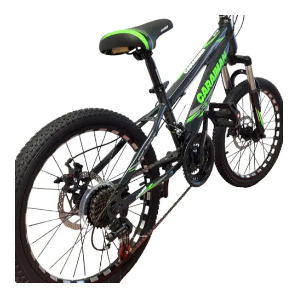 Bicicleta CARAIMAN 20MLD Nuevo Modelo, Negra-Verde, para 7-12 años, con Freno de Disco, 21 velocidades