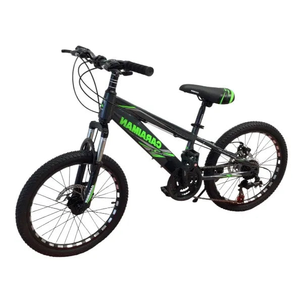 Bicicleta CARAIMAN 20MLD Nuevo Modelo, Negra-Verde, para 7-12 años, con Freno de Disco, 21 velocidades