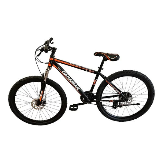 Bicicleta CARAIMAN, 24MLD, Negro-Naranja, 24 Pulgadas, Cuadro de Acero, Frenos de Disco, 21 Velocidades Shimano 