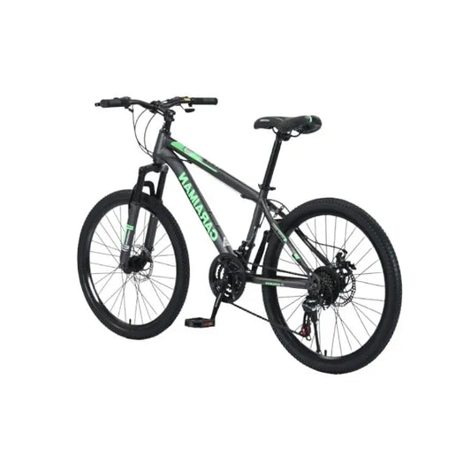 Bicicleta CARAIMAN, 24MTS, Negro-Verde, 24 Pulgadas, Cuadro de Acero, Frenos de Disco, 21 Velocidades