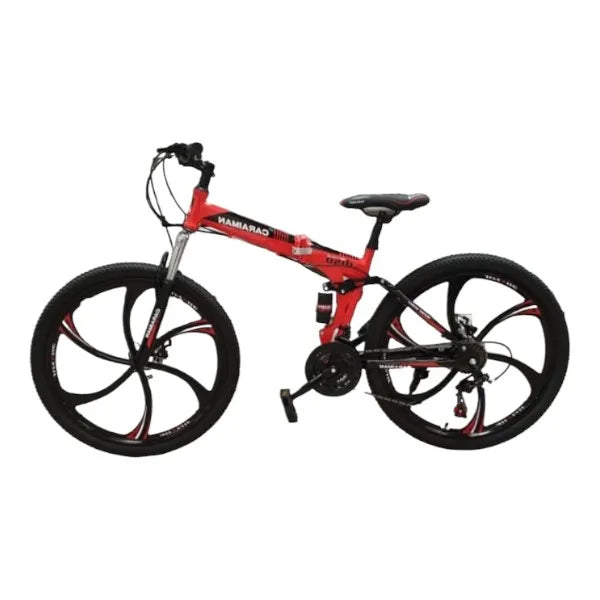 CARAIMAN 26ZD Bicycle, Folding, Red, 26 inch, Alloy Wheels in 6 Spokes, Disc Brake