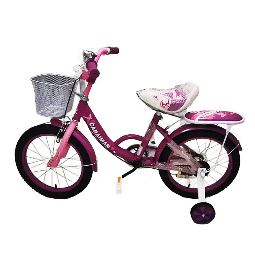 Bicicleta CARAIMAN 14G Morada, Ruedas de 14 pulgadas, dispone de cesta, baúl, ruedas auxiliares 