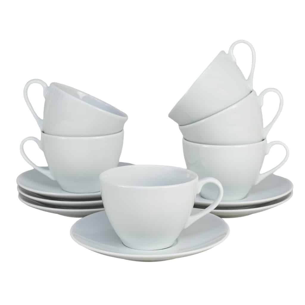 Juego de 6 tazas y platillos Diseño Italiano Alba, 200 ml, Porcelana