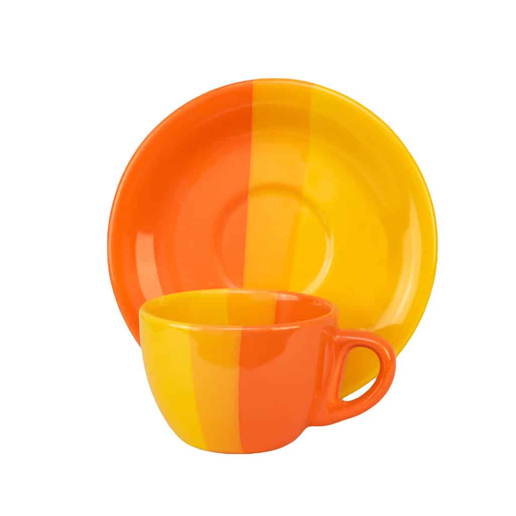 Taza con platillo Amarillo/Naranja, 170 ml