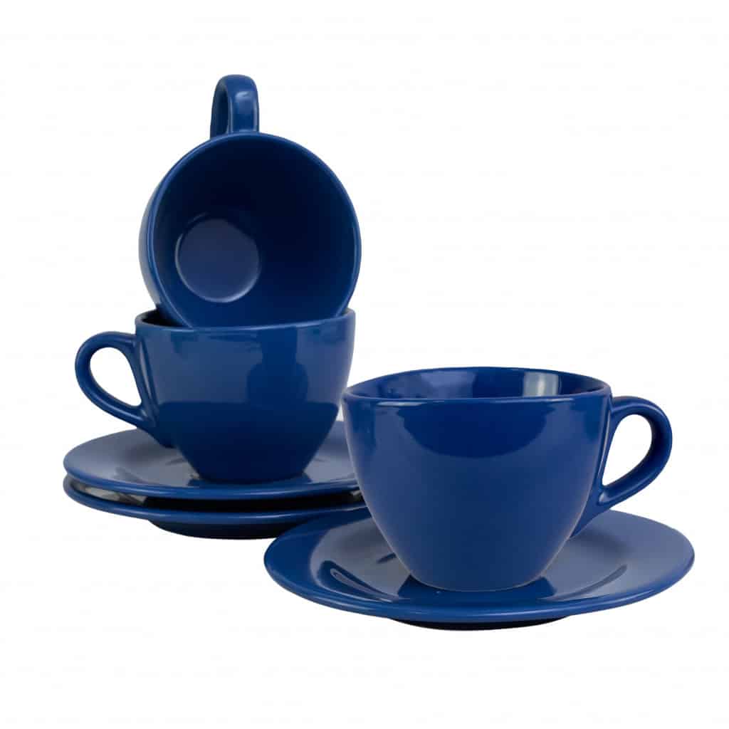 Set 3 tazze con piattino Shiny Blue, 160 ml