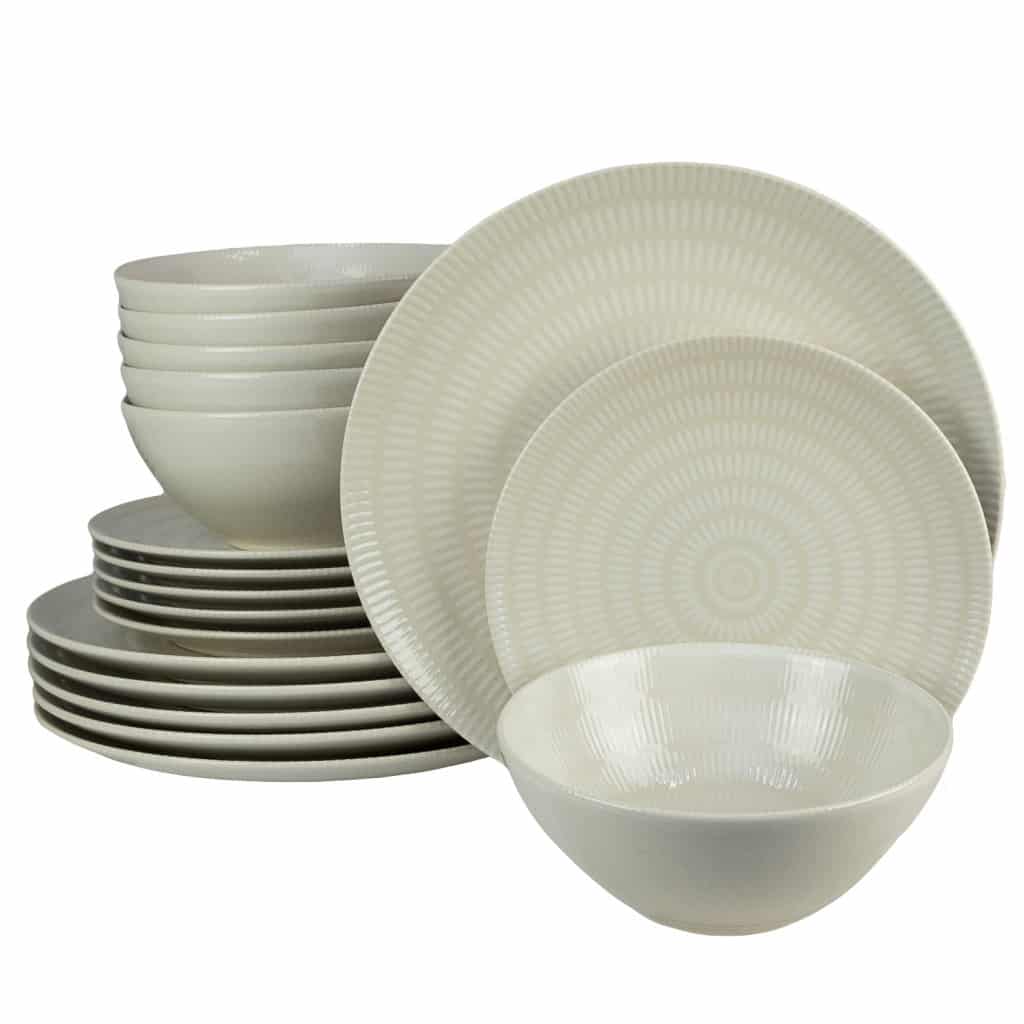 Plate set 18 pieces, for 6 people, Ivory, Cesiro, White Ivoire glossy with lines