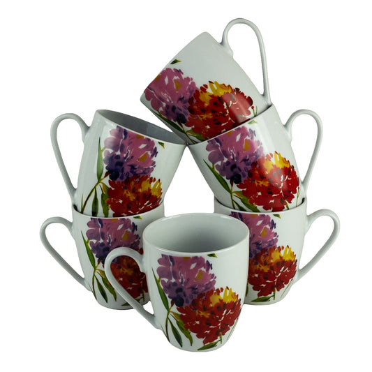 Juego de 6 tazas de porcelana con flores rojas y moradas de Cesiro