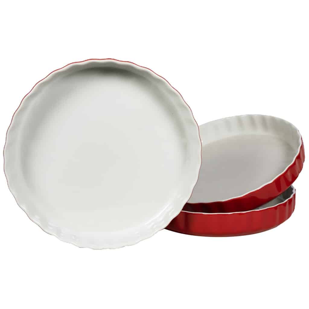 Set 3 Piatti Termoresistenti Bianco/Rosso, 28x4 cm