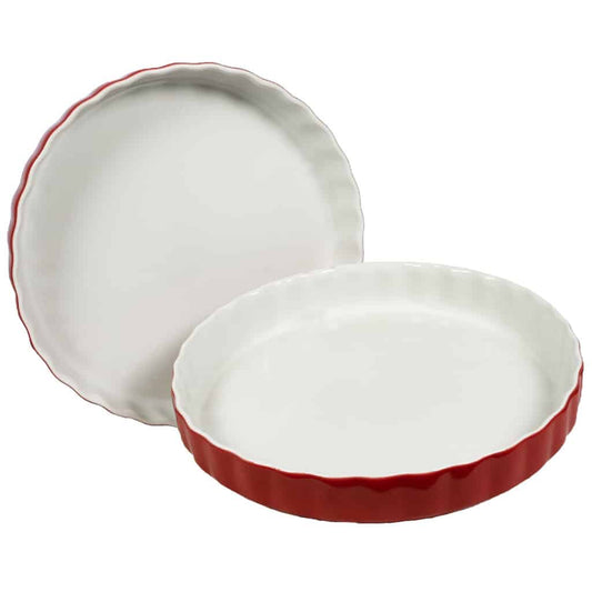 Set 2 Piatti Termoresistenti Bianco/Rosso, 28x4 cm