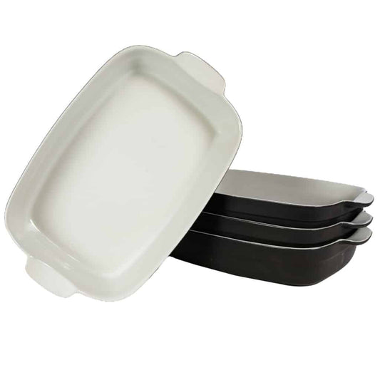 Set 4 Piatti Termoresistenti Bianco/Nero, 35x25x8 cm