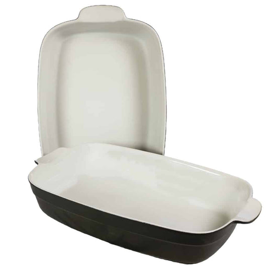 Set 2 Piatti Termoresistenti Bianco/Nero 35x25x8 cm