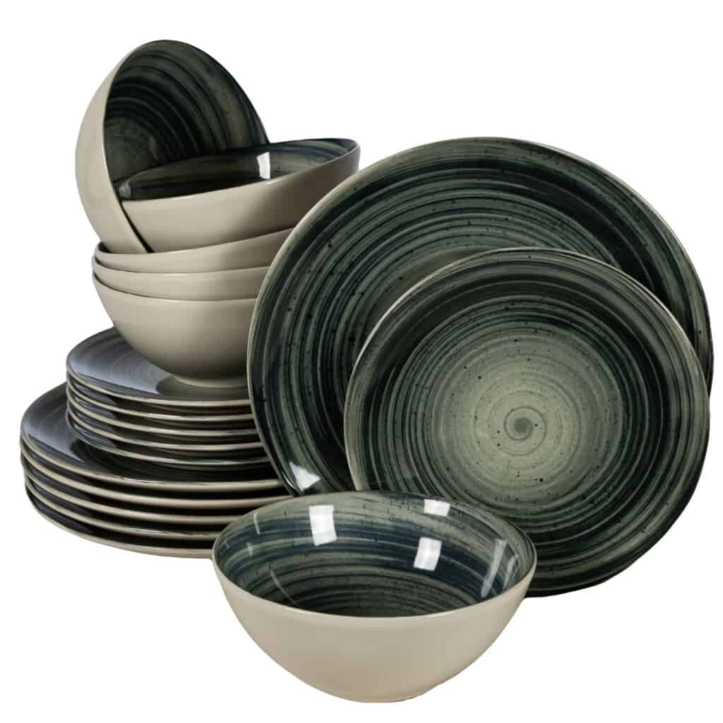 18-piece plate set, for 6 people, Whirlwind, Cesiro, Glossy Ivory White with Black