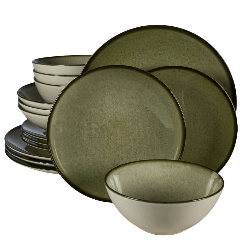 Tellerset 16-teilig, für 4 Personen, Earth Green, Cesiro, White Ivoire mit Grün