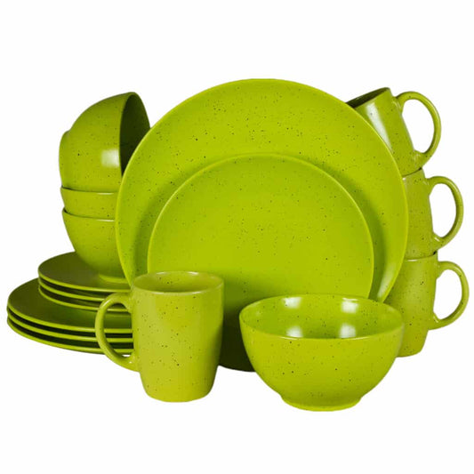 Plate set 16 pieces, for 4 people, Lime Juice, Cesiro, Matte Green with black dots