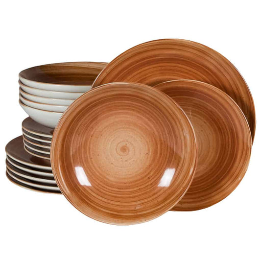 Plate set 18 pieces, for 6 people, Earth, Cesiro, White Ivoire with brown