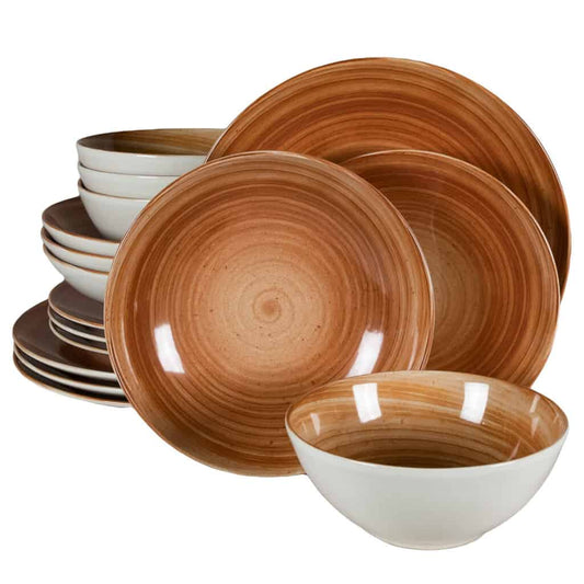 Plate set 16 pieces, for 4 people, Earth, Cesiro, White Ivoire with brown