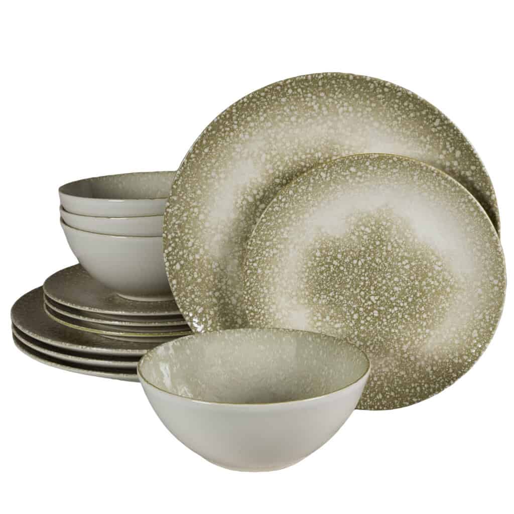 Plate set 12 pieces, for 4 people, Silver, Cesiro, White Ivoire glossy with gray