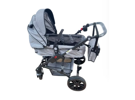 Carucior 2 in 1 pentru Copii, Dotat cu Accesorii, Pliabil si cu Landou Reversibil, Culoare Gri