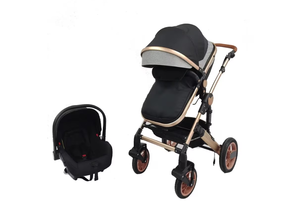 Cochecito para niños 3 en 1, función reversible, con carcasa, color Negro-Gris, Estructura de Aluminio