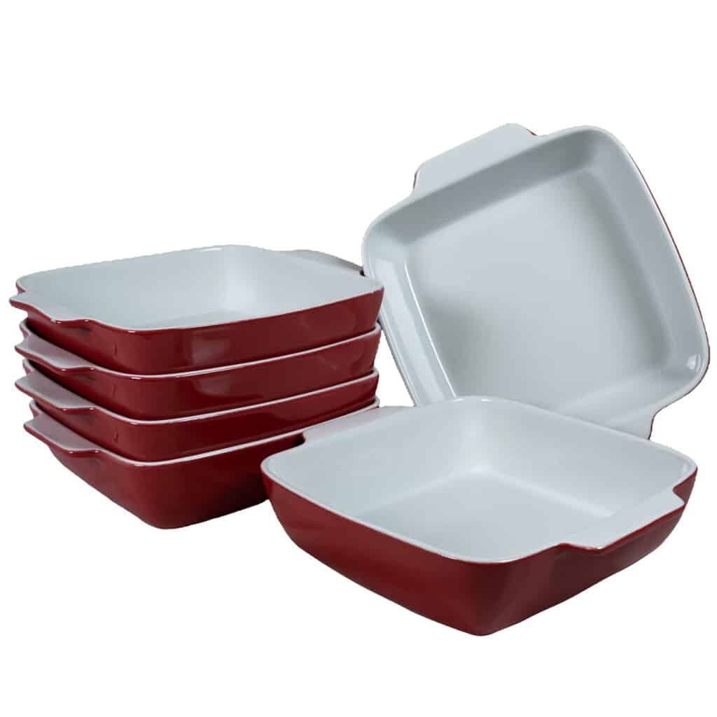 Set 6 Piatti Termoresistenti Bianco/Rosso, 33x33x7 cm