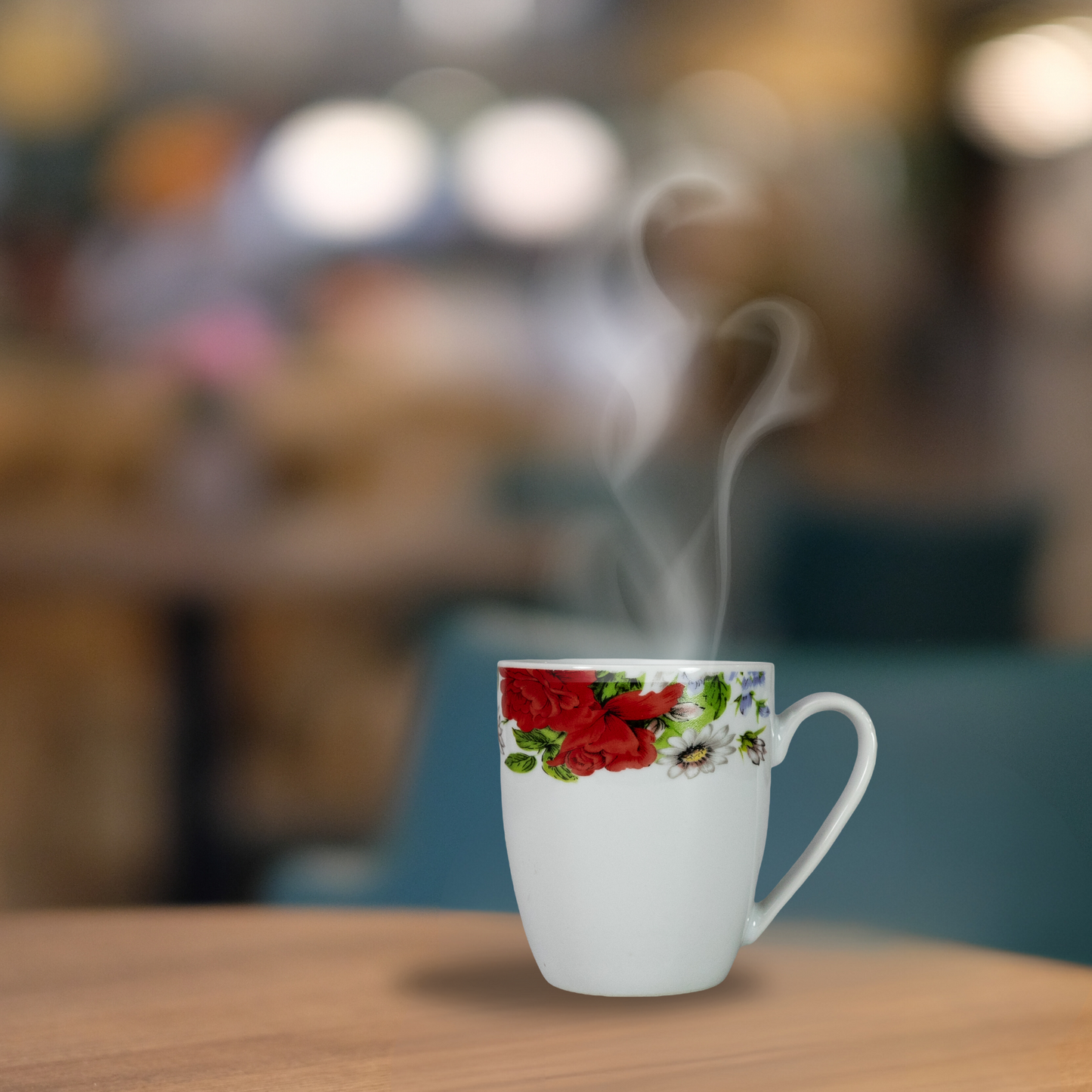 Elegant Set of 6 Coffee Mugs with Red Floral Motifs in Porcelain