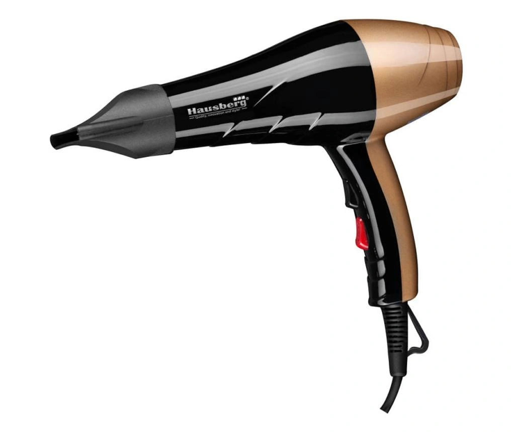 Secador de pelo Hausberg HB-26AU, Potencia 2000W, 2 niveles de velocidad, Negro-Oro