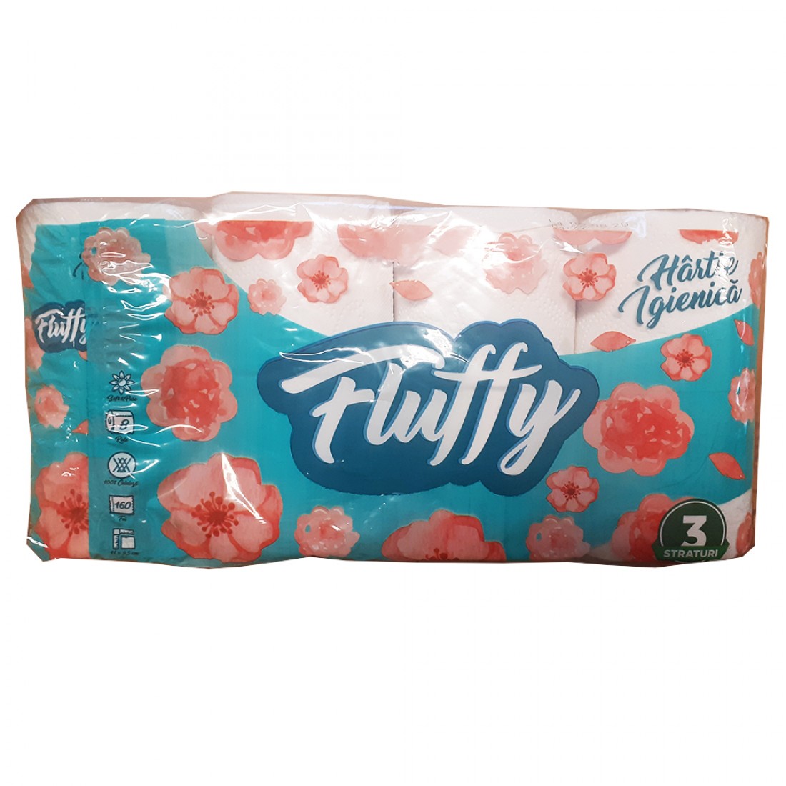 Hartie Igienica Alba FLUFFY, 3 Straturi, 8 Role