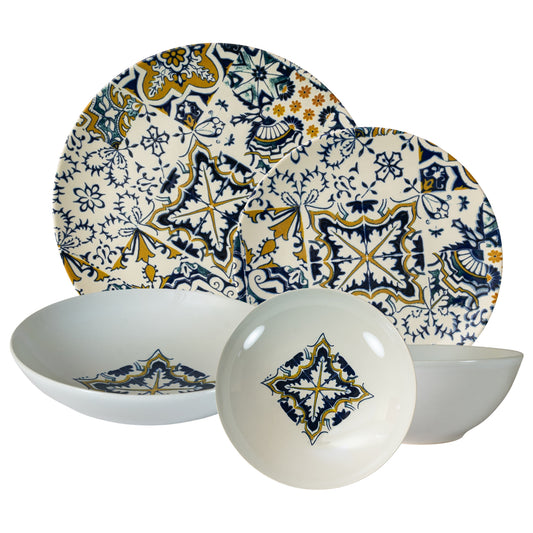 Plate set 24 pieces, 6 people - Ensemble Mosaico Lussuoso - Italian Porcelain Tableware Set