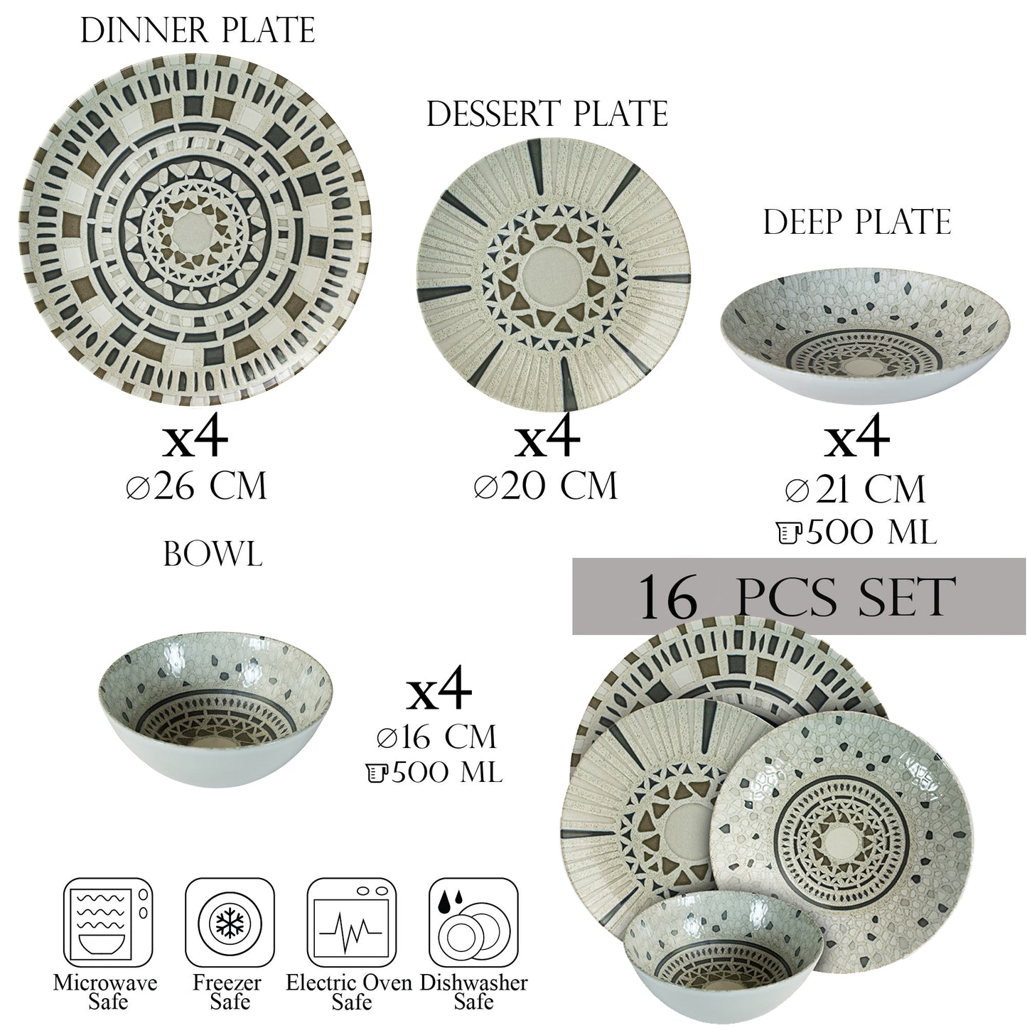 Plate set 16 pieces, 4 people-Ensemble Sogno - Italian Porcelain Tableware Set