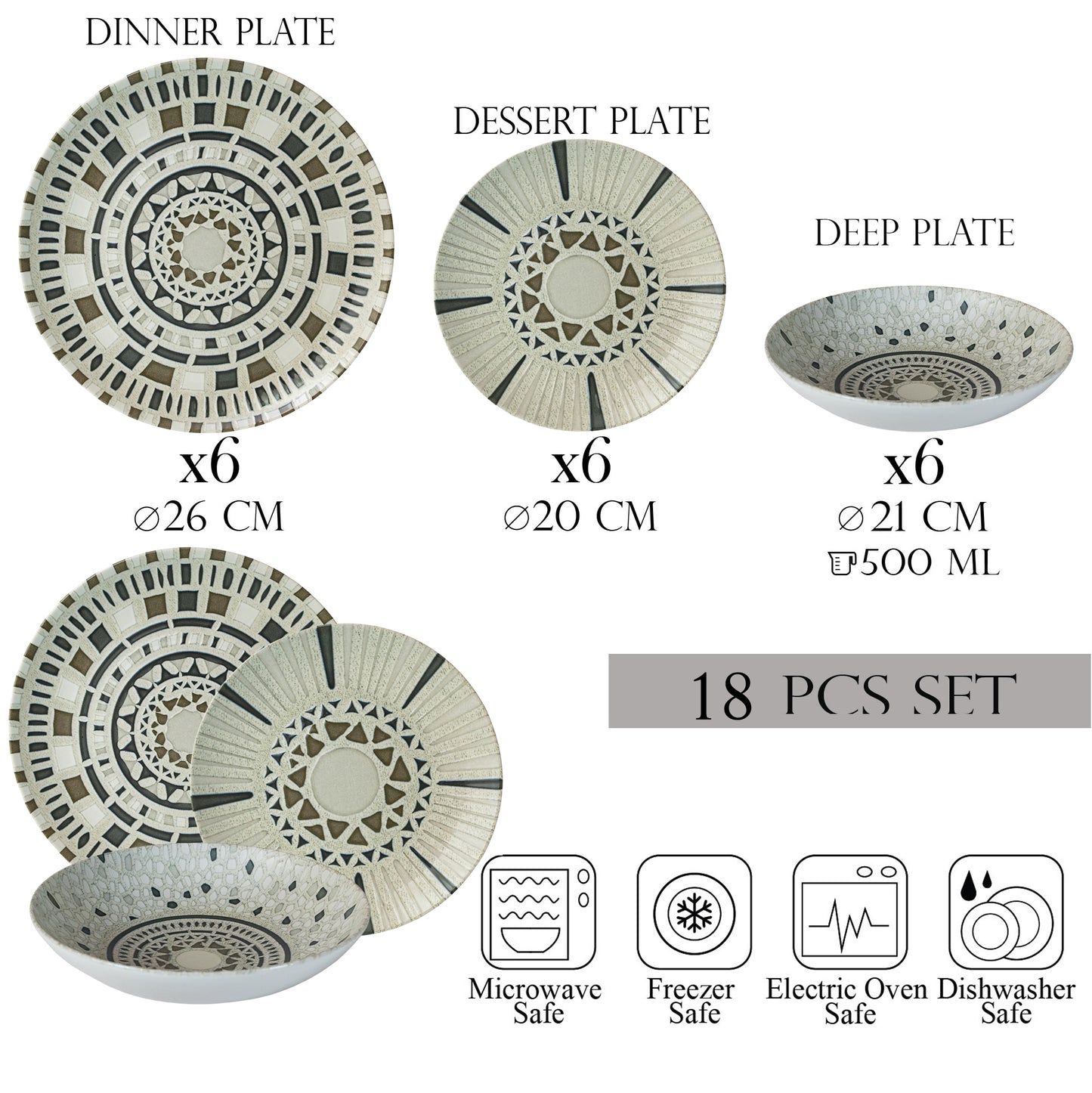 Plate set 18 pieces, 6 people, deep plate set-Ensemble Sogno - Italian Porcelain Tableware Set