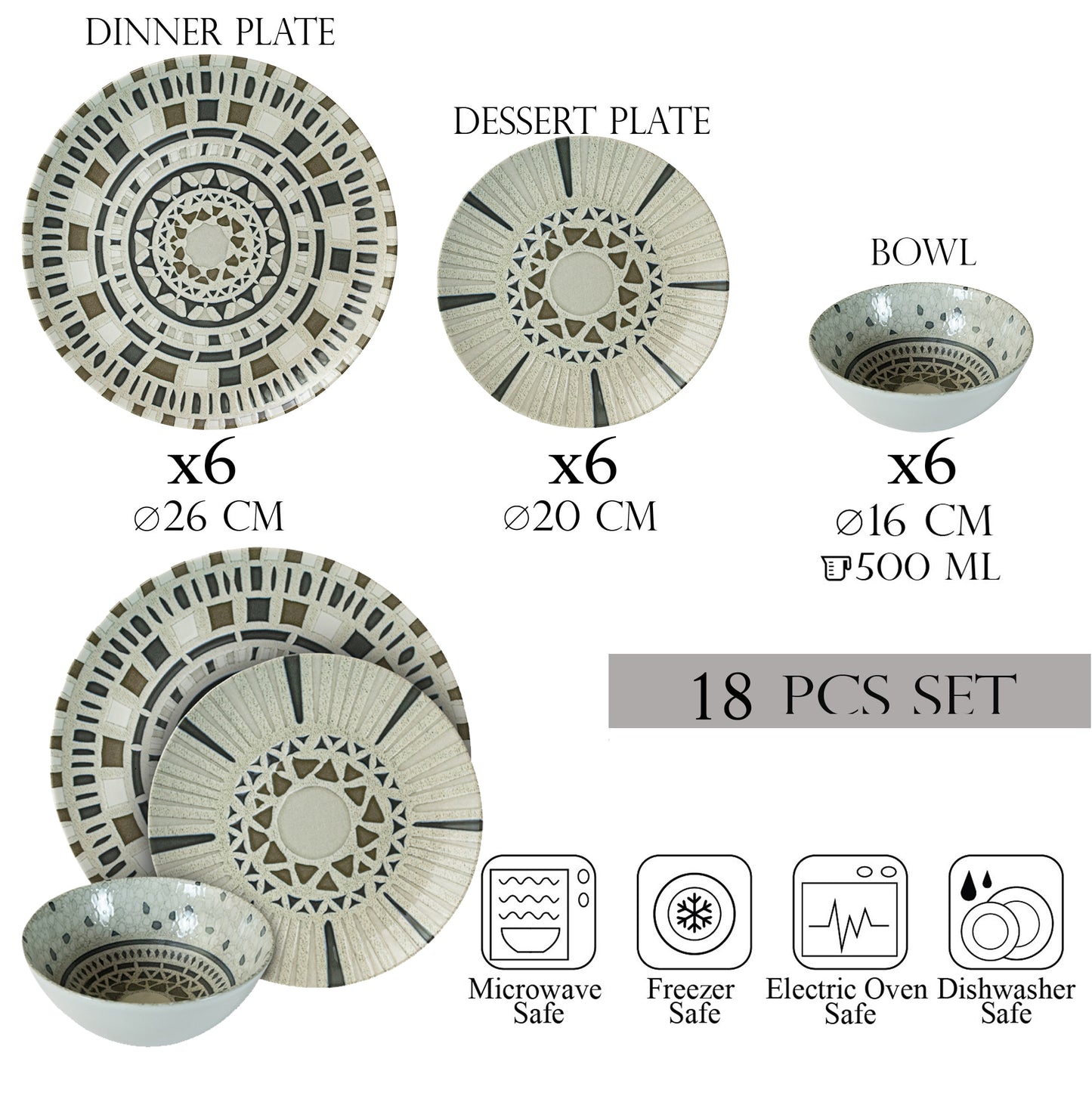 Plate set 18 pieces, 6 people, bowl set-Ensemble Sogno - Italian Porcelain Tableware Set