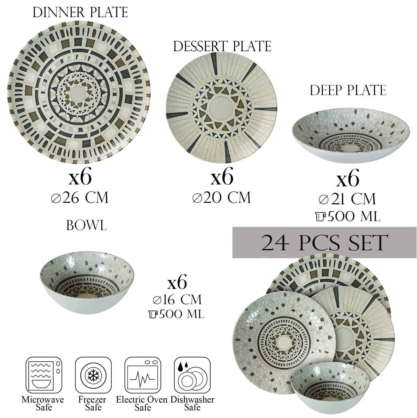 Juego de platos 24 piezas, 6 personas - Ensemble Sogno - Vajilla de Porcelana Italiana