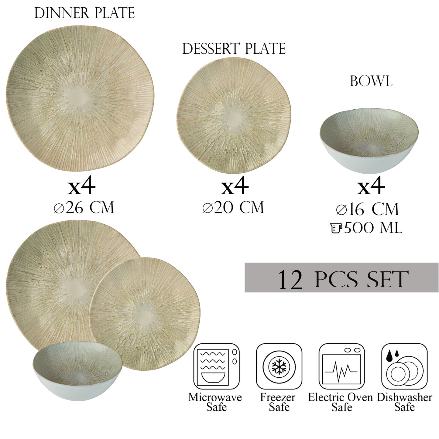 Plate set 12 pieces, 4 people, bowl set-Ensemble Pietra Opulenta - Italian Porcelain Tableware Set